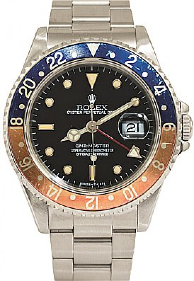 Pre-Owned Rolex GMT-Master 16700 Stainless Steel 40 mm Luminous Dots & Index On Steel